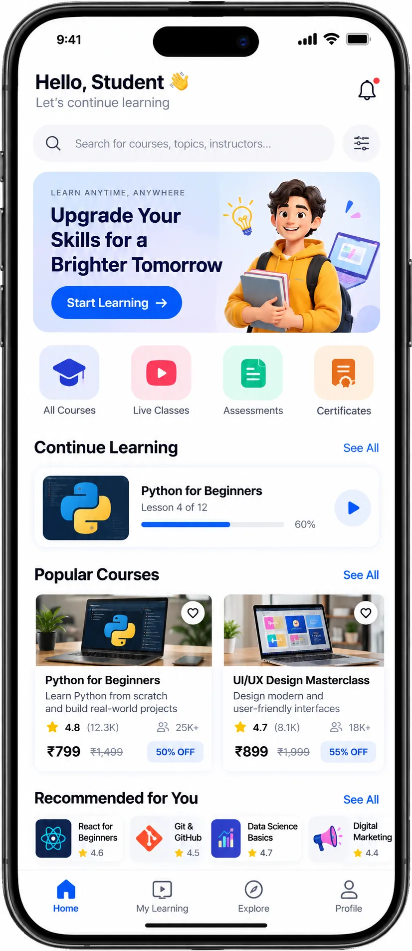 E-learning Application screenshot
