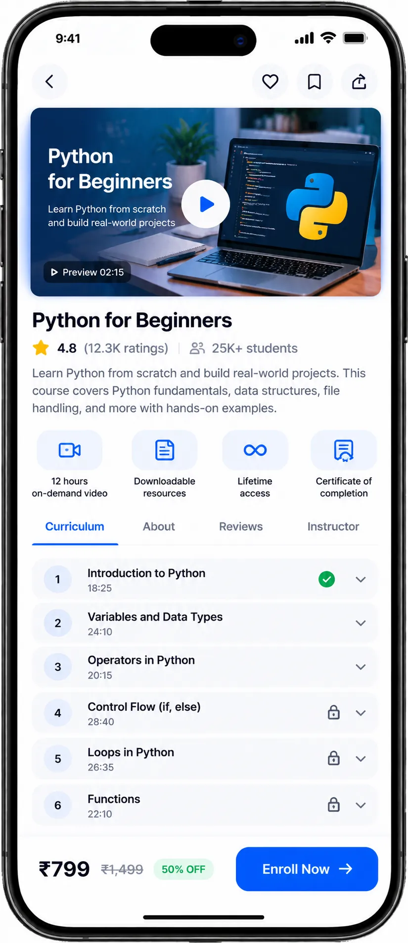 E-learning Application screenshot