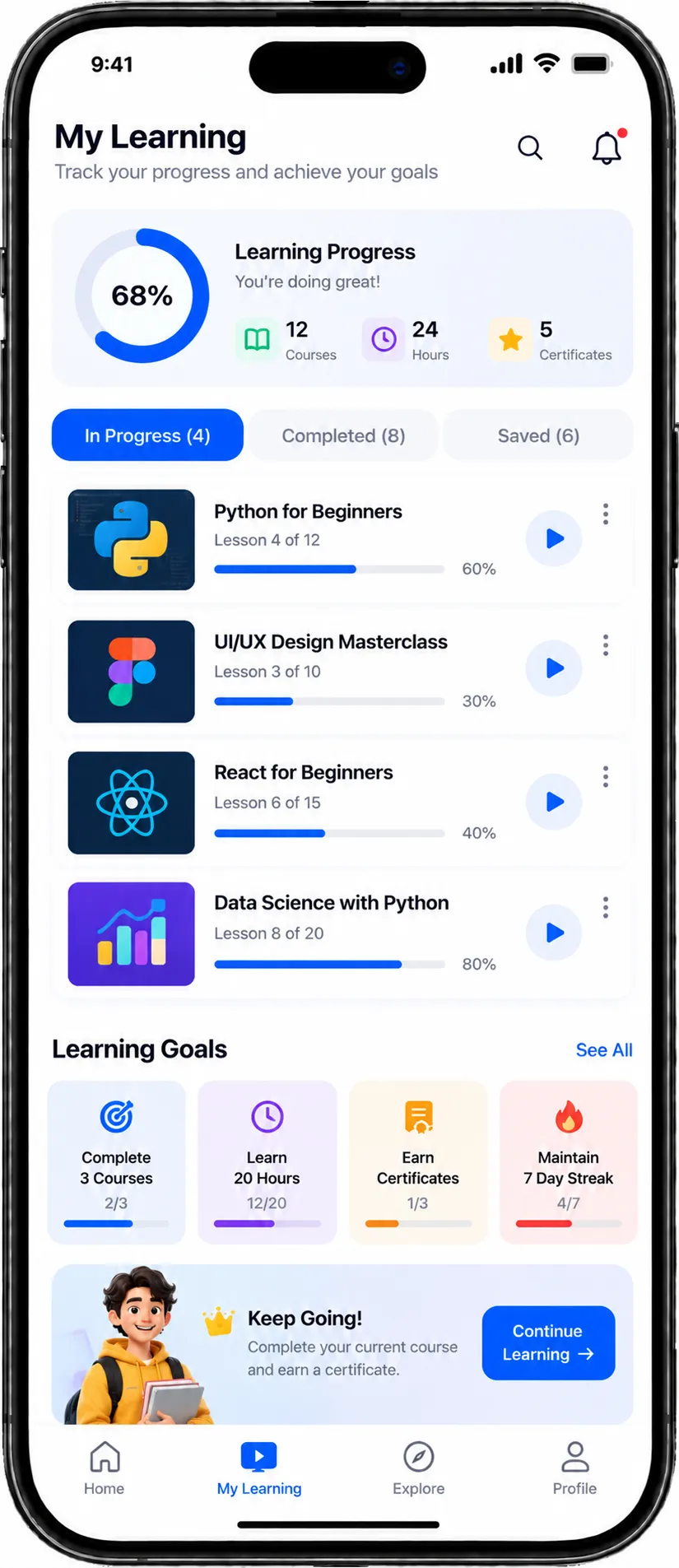 E-learning Application screenshot